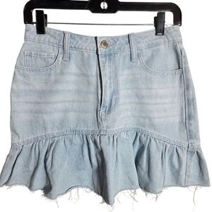 Hollister Ultra High Rise Denim Mini Skirt Ruffle Hem Light Wash Women’s 5